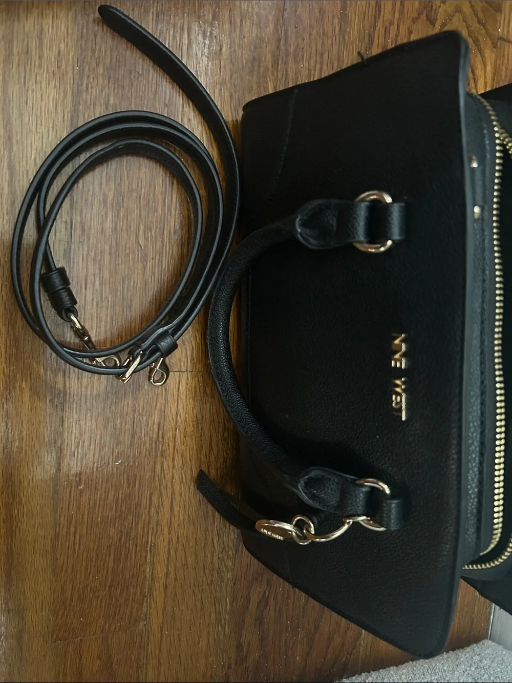 Nine West Black Pebbled Satchel Crossbody Purse with Gold Accents